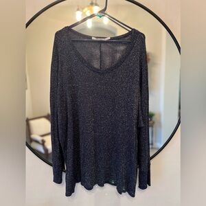 Lightweight Knit Sweater Drop Shoulder Long Sleeve navy blue w/silver thread.